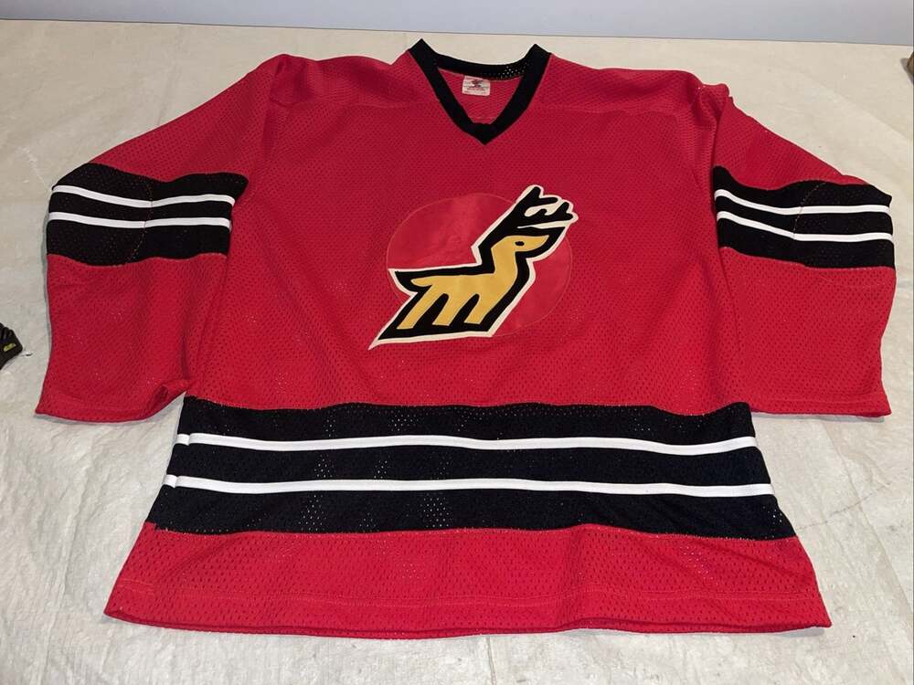 Michigan Stags WHL Hockey Jersey Red Pro Joy Sewn Mens Large Mic Vintage Rare